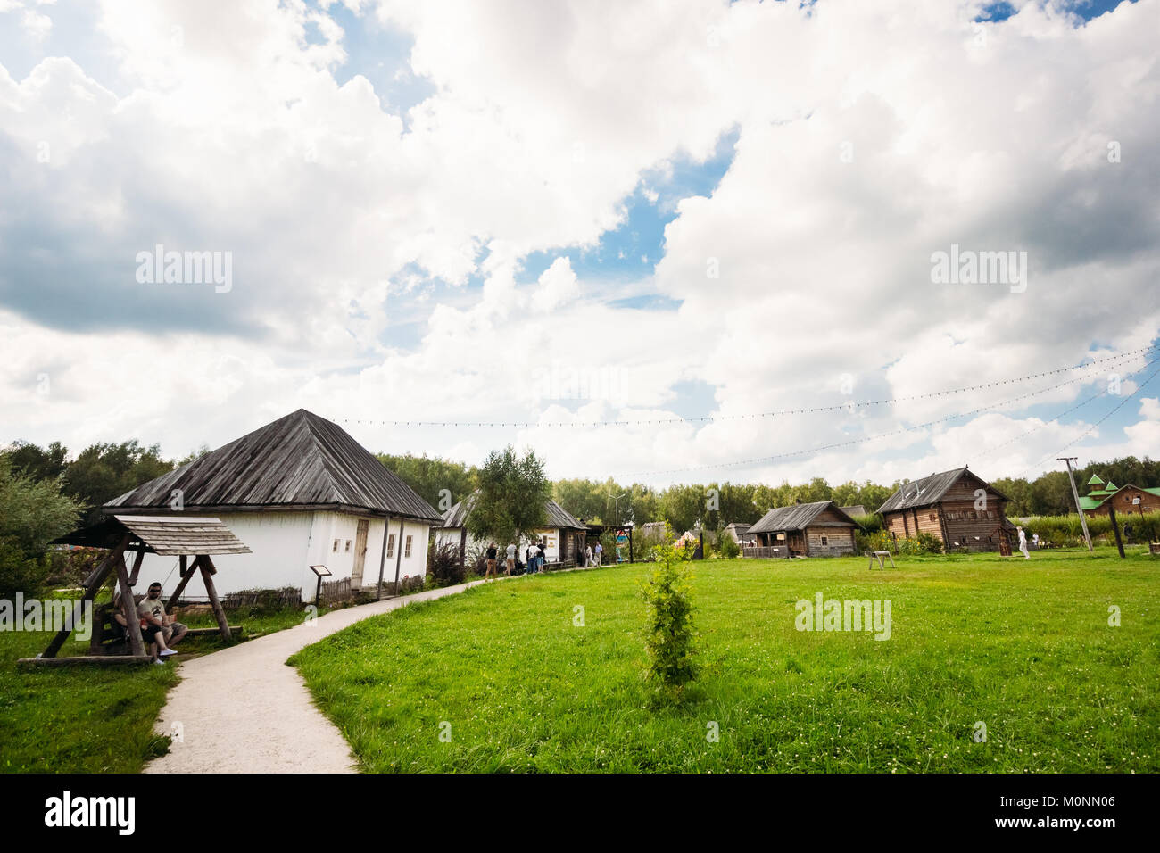 Village Petrovo, Russia - August 21, 2016: Slavic, Ukrainian huts in the park museum Stock Photo