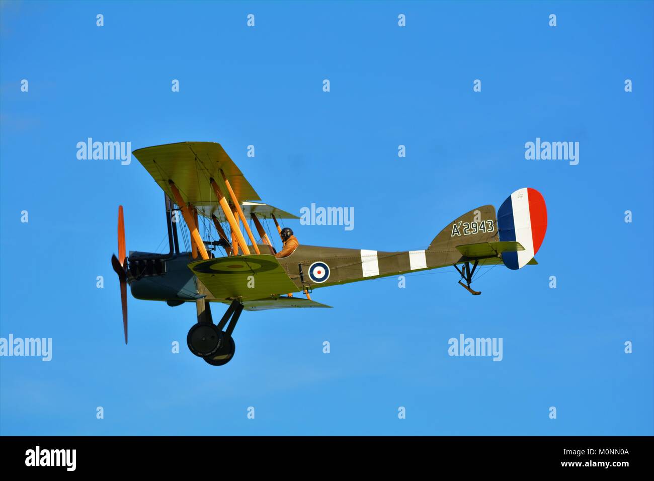 Royal aircraft company BE 2 A2943 world war 1 biplane flying at