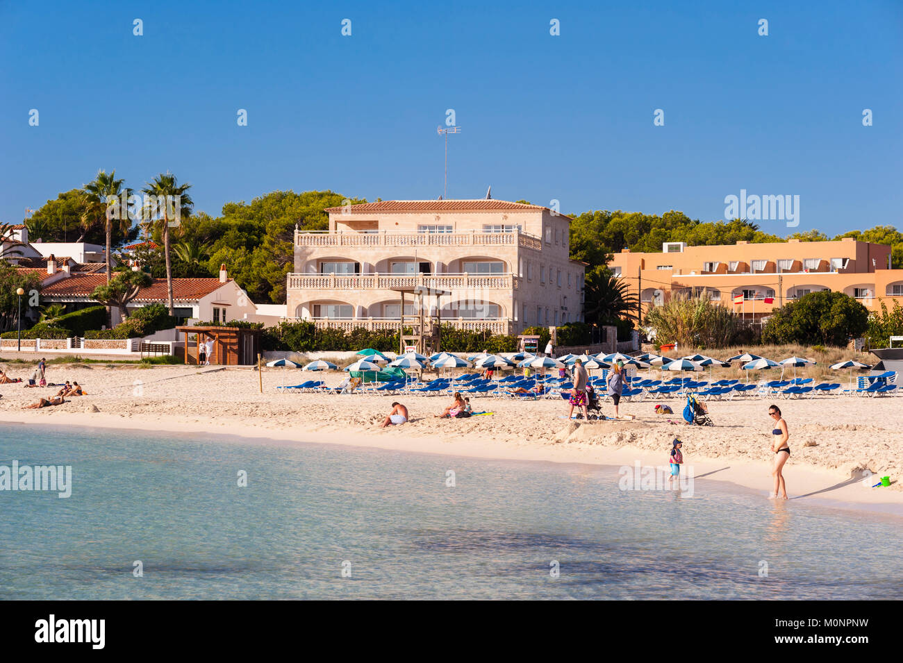 The beach at Punta Prima , Menorca , Balearic Islands , Spain Stock Photo