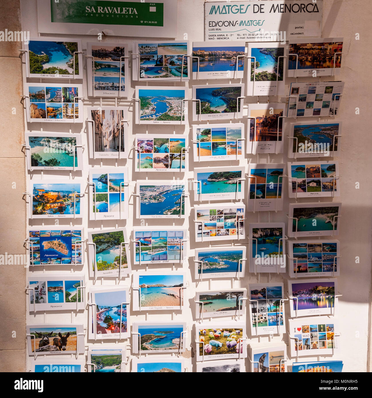 Postcards for sale in Mahon , Menorca , Balearic Islands , Spain Stock Photo