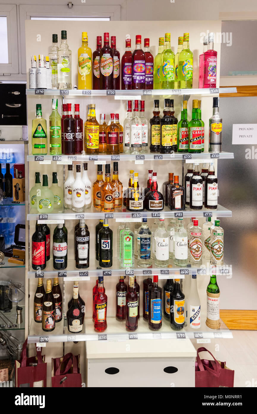 Alcohol for sale in Mahon , Menorca , Balearic Islands , Spain Stock Photo