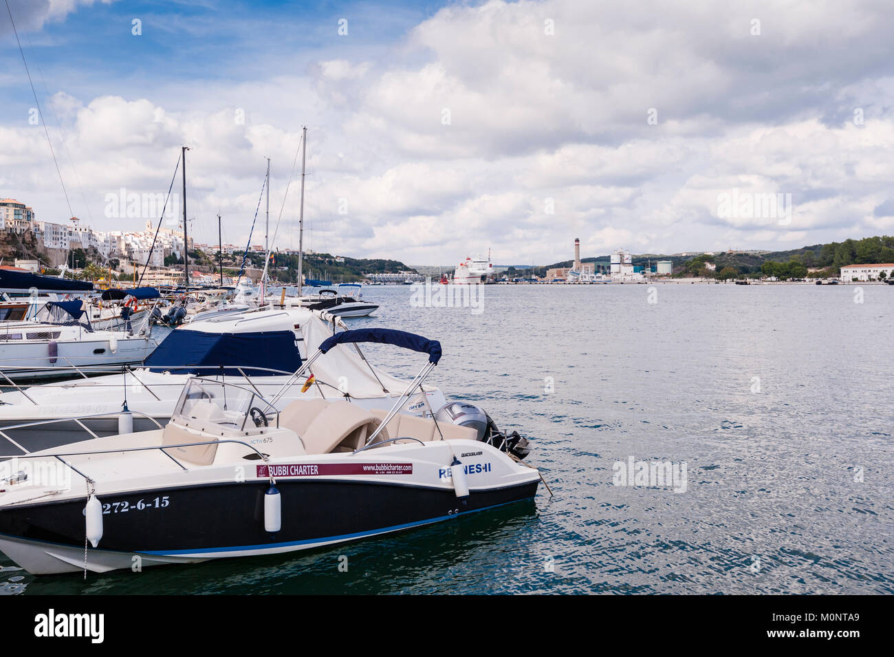 Boats at the Port in Mahon , Menorca , Balearic Islands , Spain Stock Photo