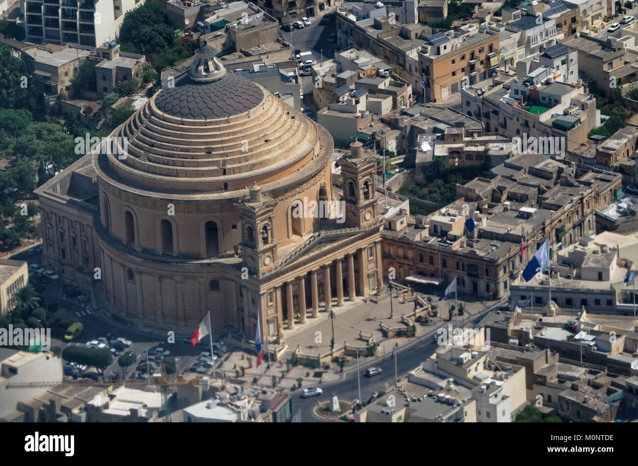 Areal view of the Rotunda of Mosta - the Parish Church of the Assumption, Malta Stock Photo