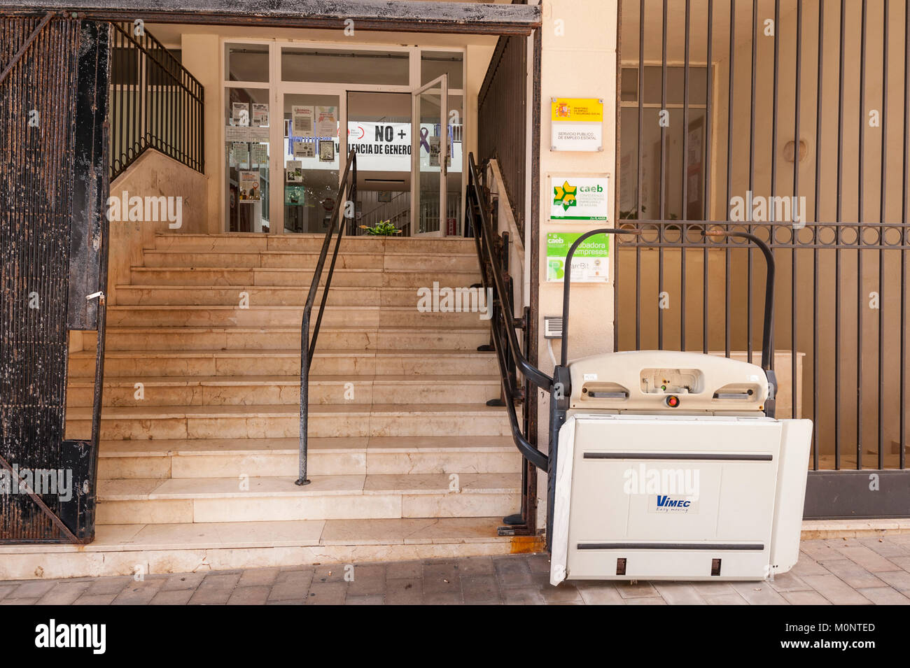A stairlift for wheelchairs in Mahon , Menorca , Balearic Islands , Spain Stock Photo