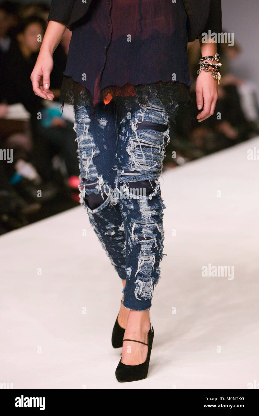 London Fashion Week, Spring/Summer 2009 collection with ripped jeans by  Meadham Kirchhoff Stock Photo - Alamy