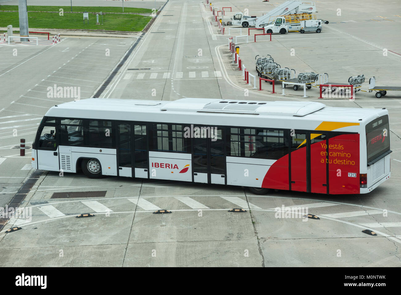 A passenger bus at the airport in Mahon , Menorca , Balearic Islands , Spain Stock Photo