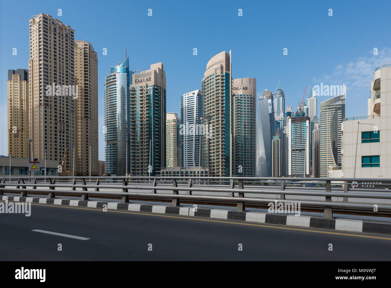 View of Dubai Marina, an affluent residential neighbourhood in Dubai, UAE, United Arab Emirates Stock Photo