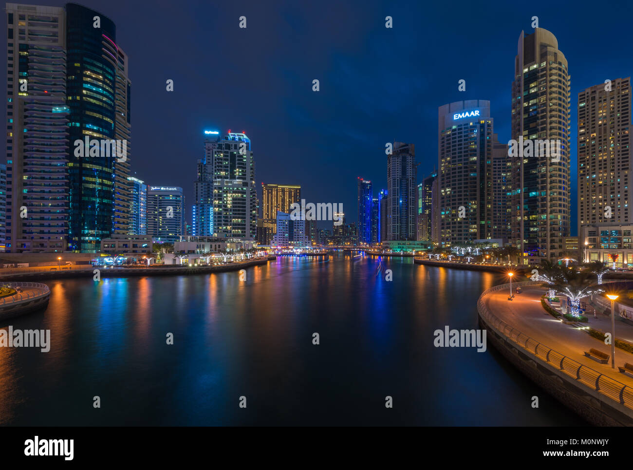 View of Dubai Marina, an affluent residential neighbourhood in Dubai, UAE, United Arab Emirates Stock Photo