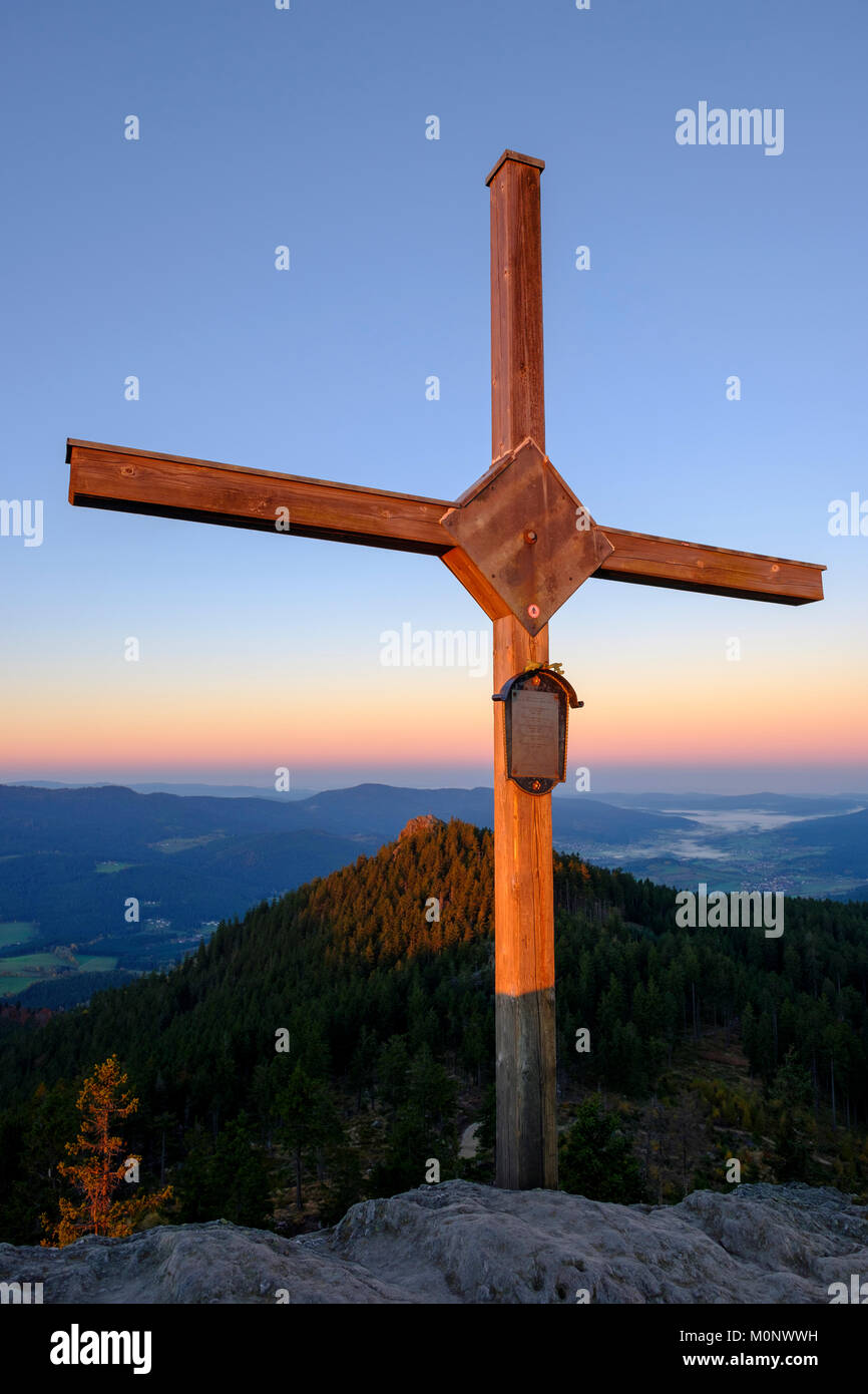 Summit cross,Großer Osser near Lam,Künisches Gebirge,Bavarian Forest,Upper Palatinate,Bavaria,Germany Stock Photo