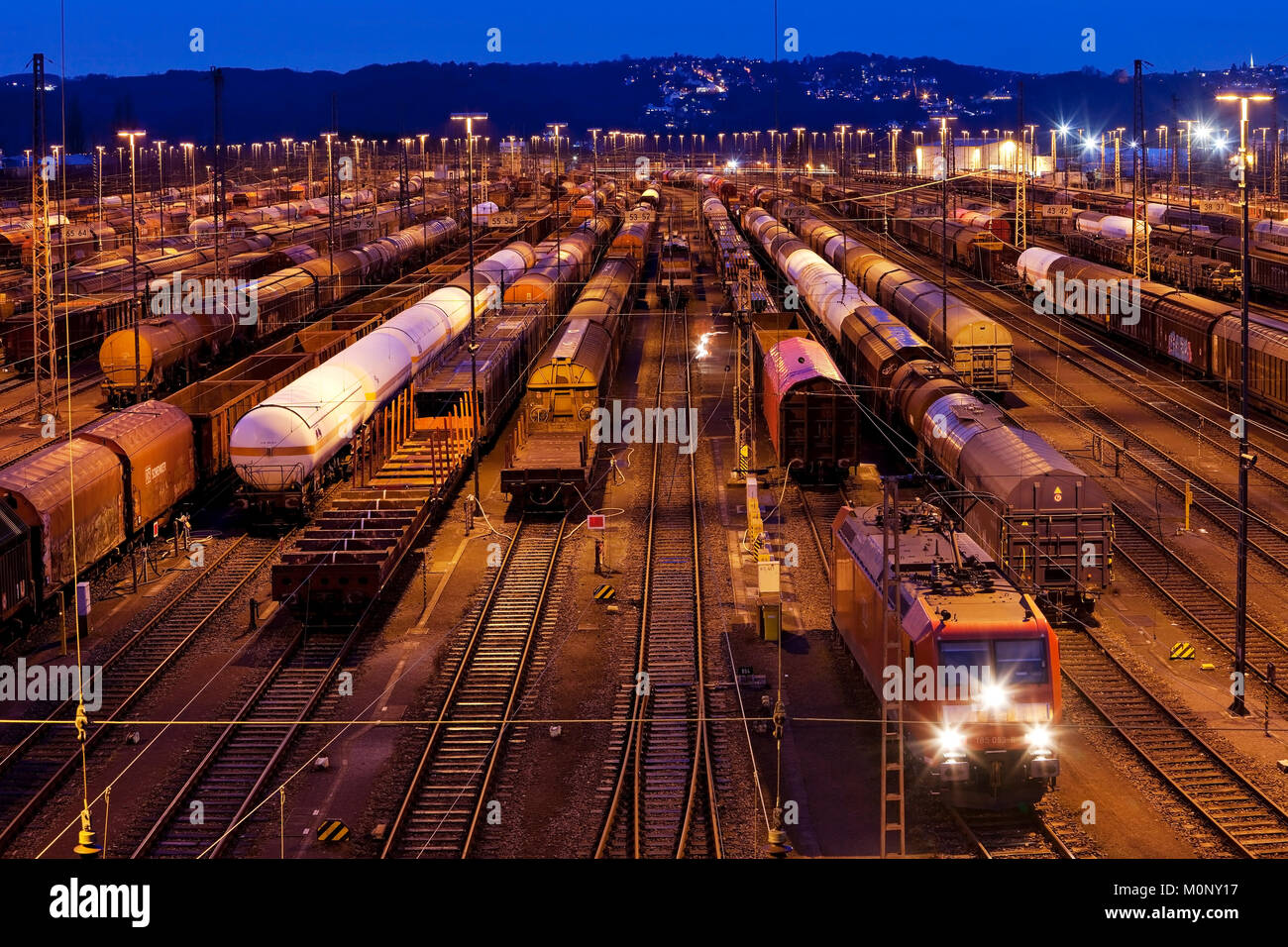 Train formation plant in the suburb of Vorhalle,marshalling yard,freight trains,Hagen,Ruhr area,North Rhine-Westphalia Stock Photo