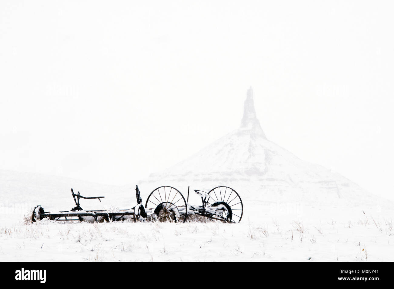 Chimney Rock National Historic Site in snow Stock Photo
