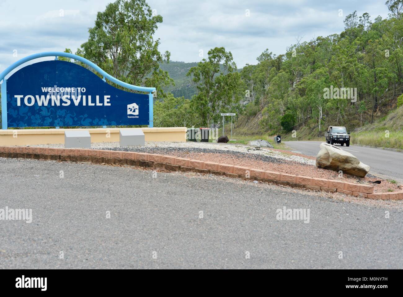 to Townsville sign at the Herveys Range lookout, Hervey Range
