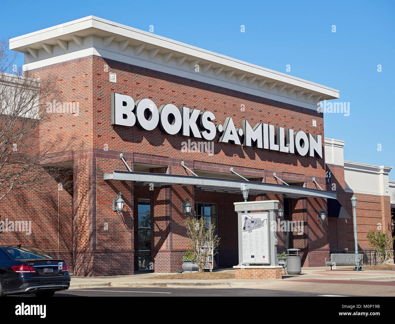 Front exterior entrance of Books A Million, a retail book store, in a strip mall or shopping center in Montgomery Alabama, United States. Stock Photo