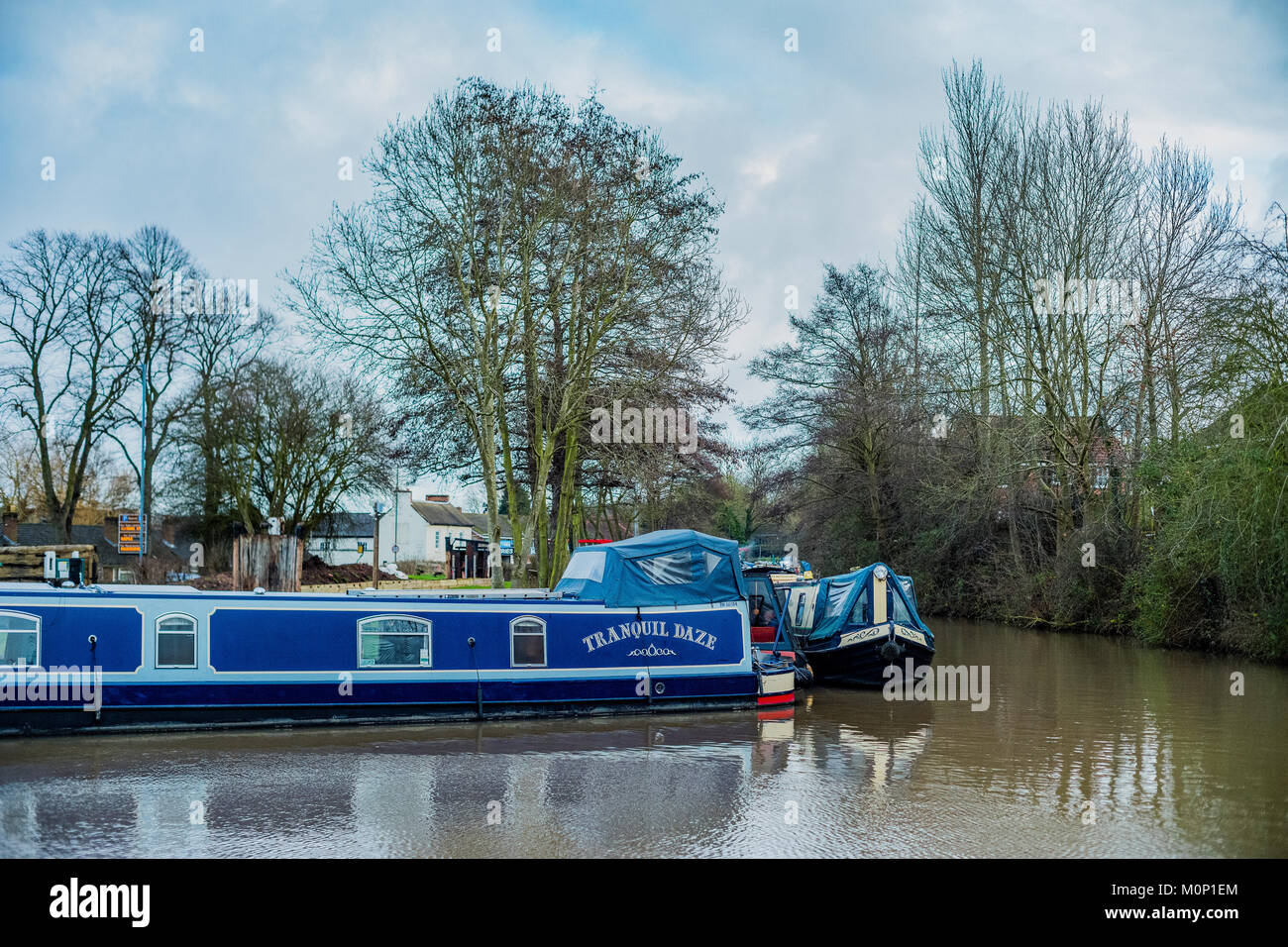 canal river in the english countryside bugbrooke, wharf, marina