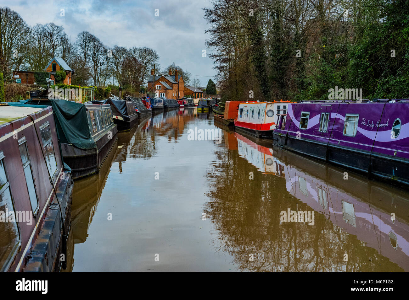 canal river in the english countryside bugbrooke, wharf, marina
