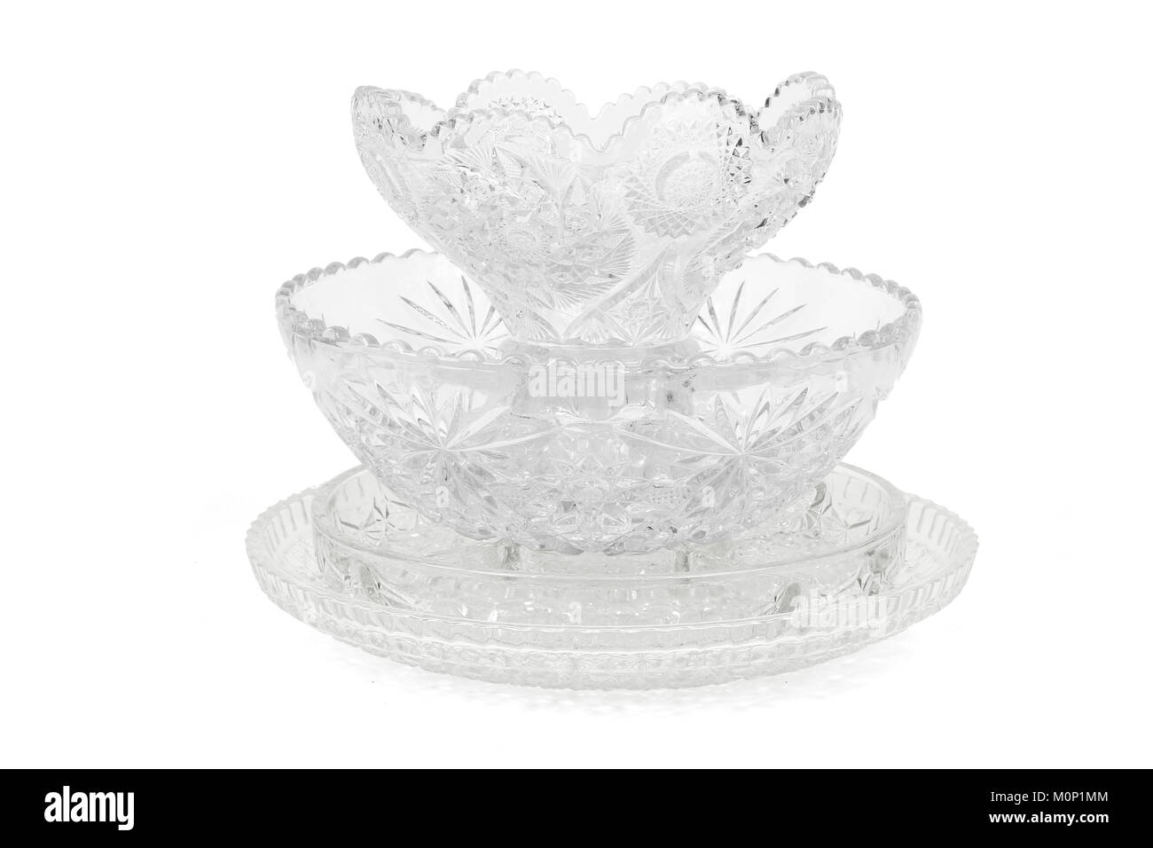 Crystal Glass Punch Bowl on White Background Stock Photo