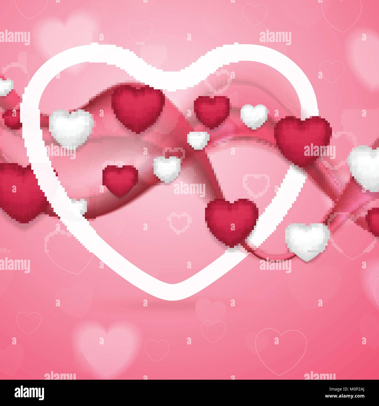 Pink and white Valentines Day abstract background with smooth waves and ...