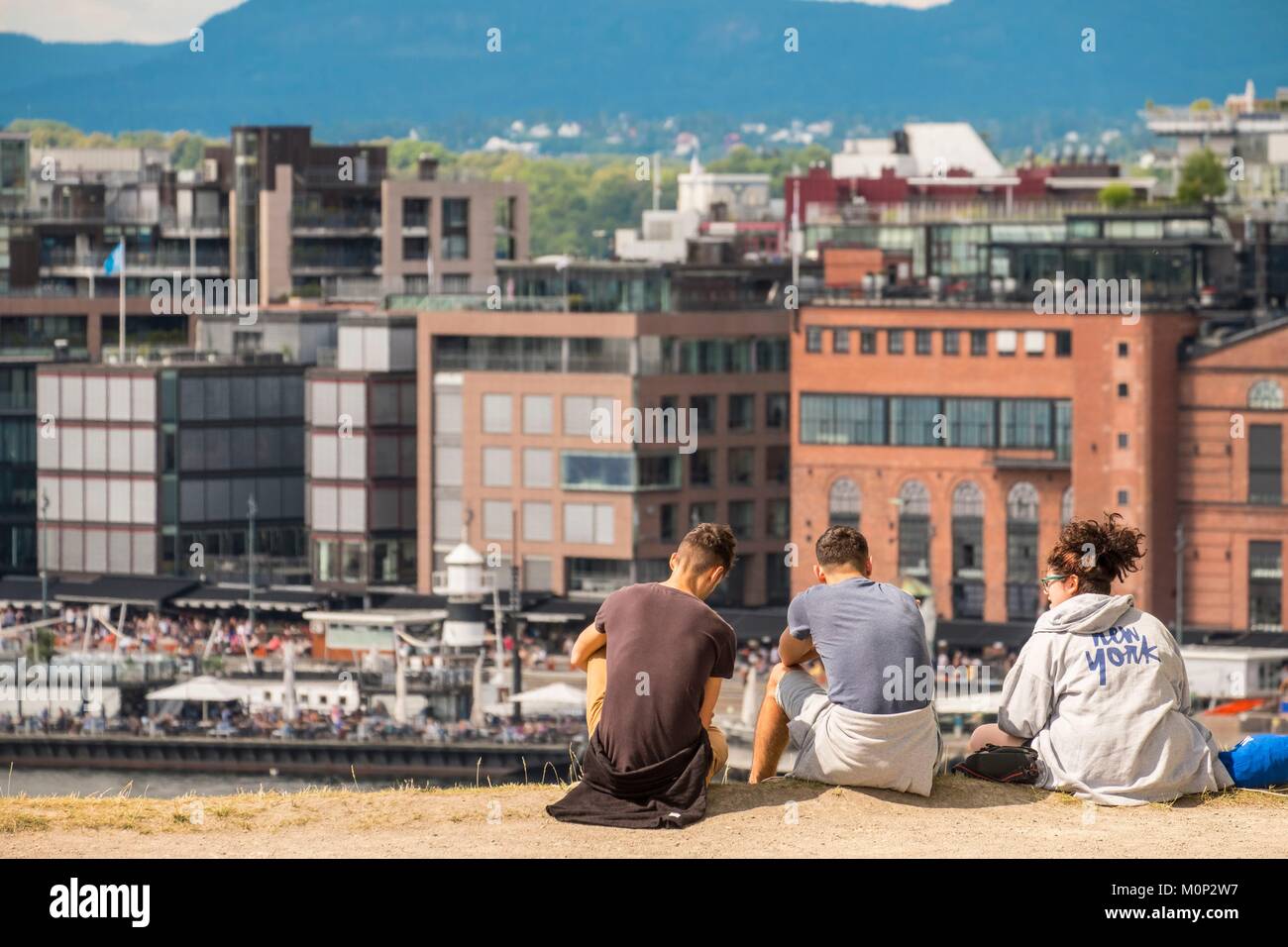 Norway,Oslo on the hill of Akershus in front of Aker Brygge Stock Photo