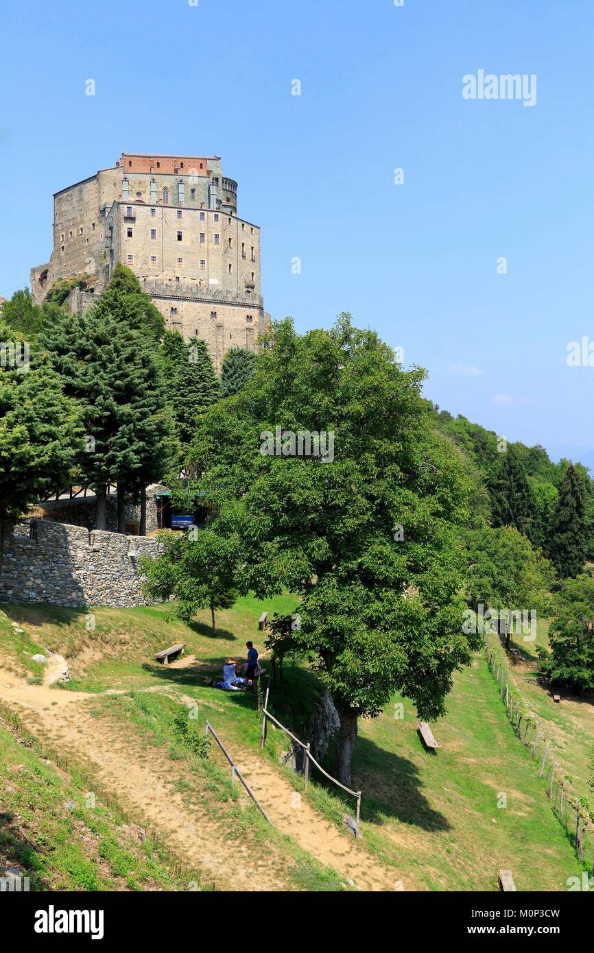 Italy,Piedmont,Turin Province,Susa Valley,Sant'Ambrogio,Mount Pirchiriano,Sacra di San Michele (Xe) Stock Photo