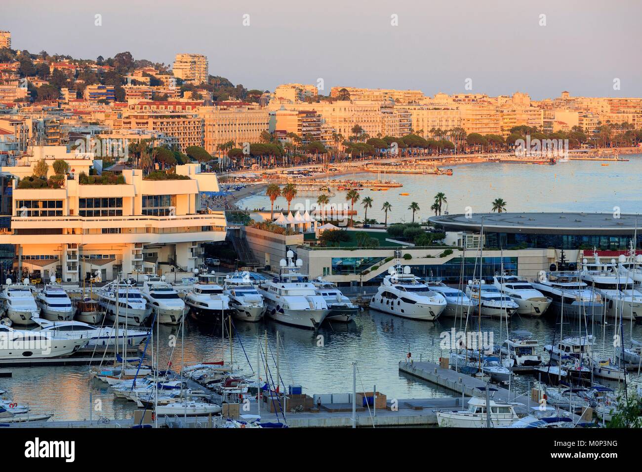 France,Alpes Maritimes,Cannes,Old Port,Palais des Festivals,Boulevard de La Croisette in the background Stock Photo