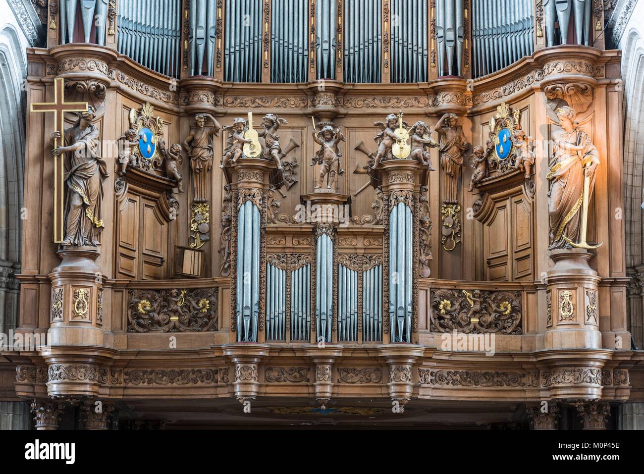 France,Pas de Calais,Saint Omer,the Gothic cathedral of Notre Dame de Saint Omer,the organs Stock Photo