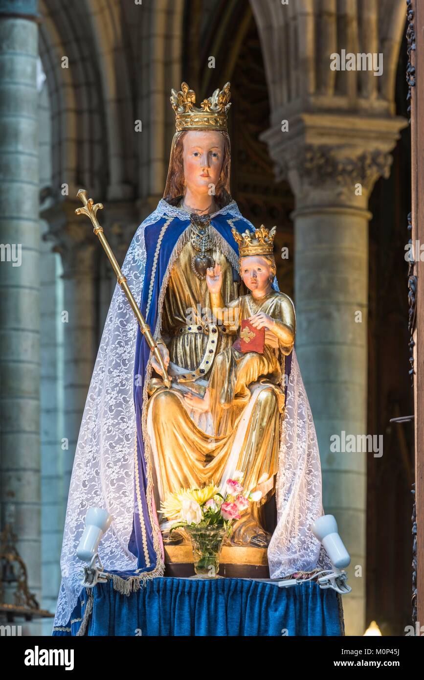 France,Pas de Calais,Saint Omer,the Gothic cathedral of Notre Dame de Saint Omer,13th century wooden statue of Our Lady of Miracles Stock Photo