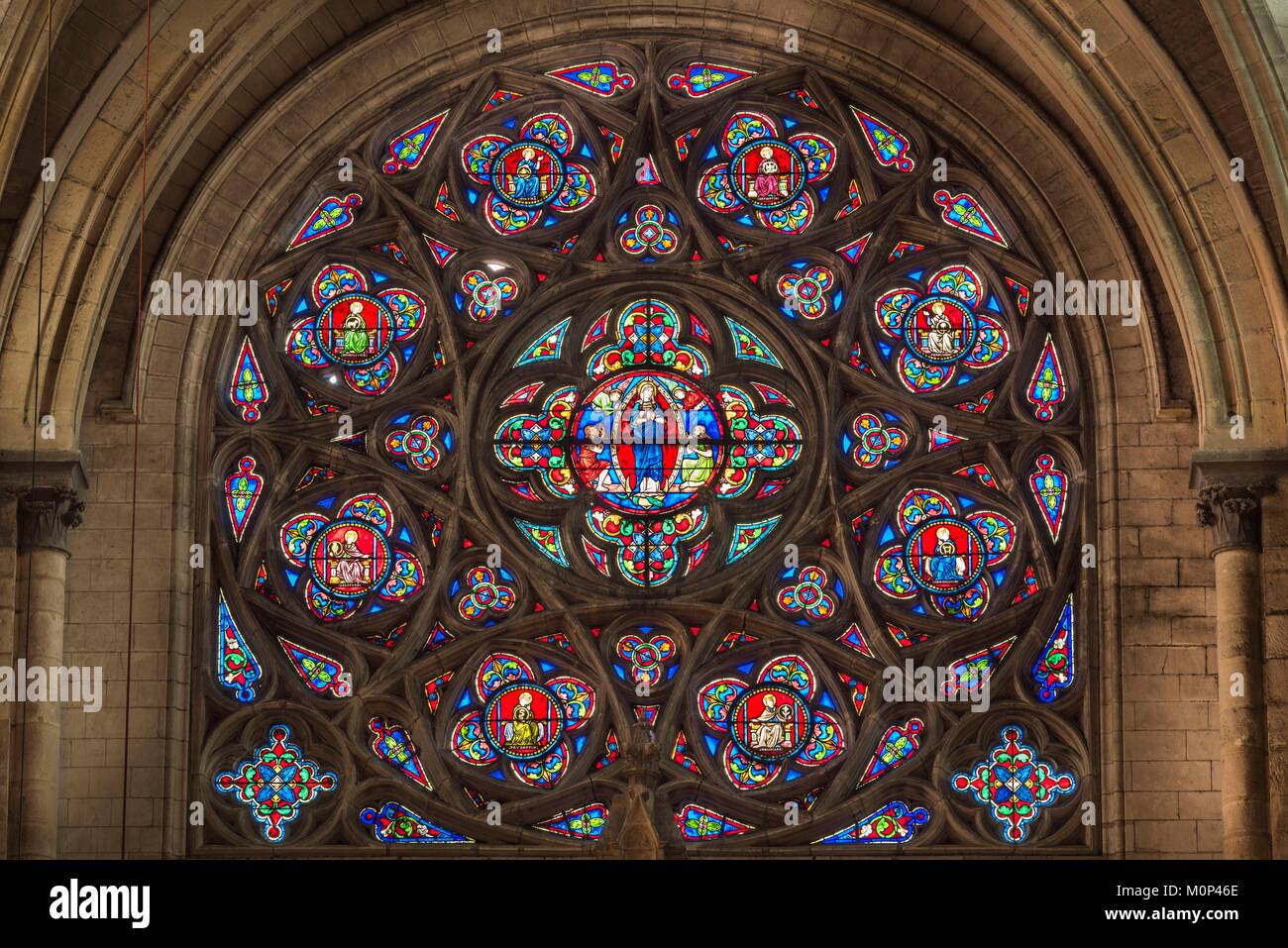 France,Pas de Calais,Saint Omer,the Gothic cathedral of Notre Dame de Saint Omer,stained glass window Stock Photo