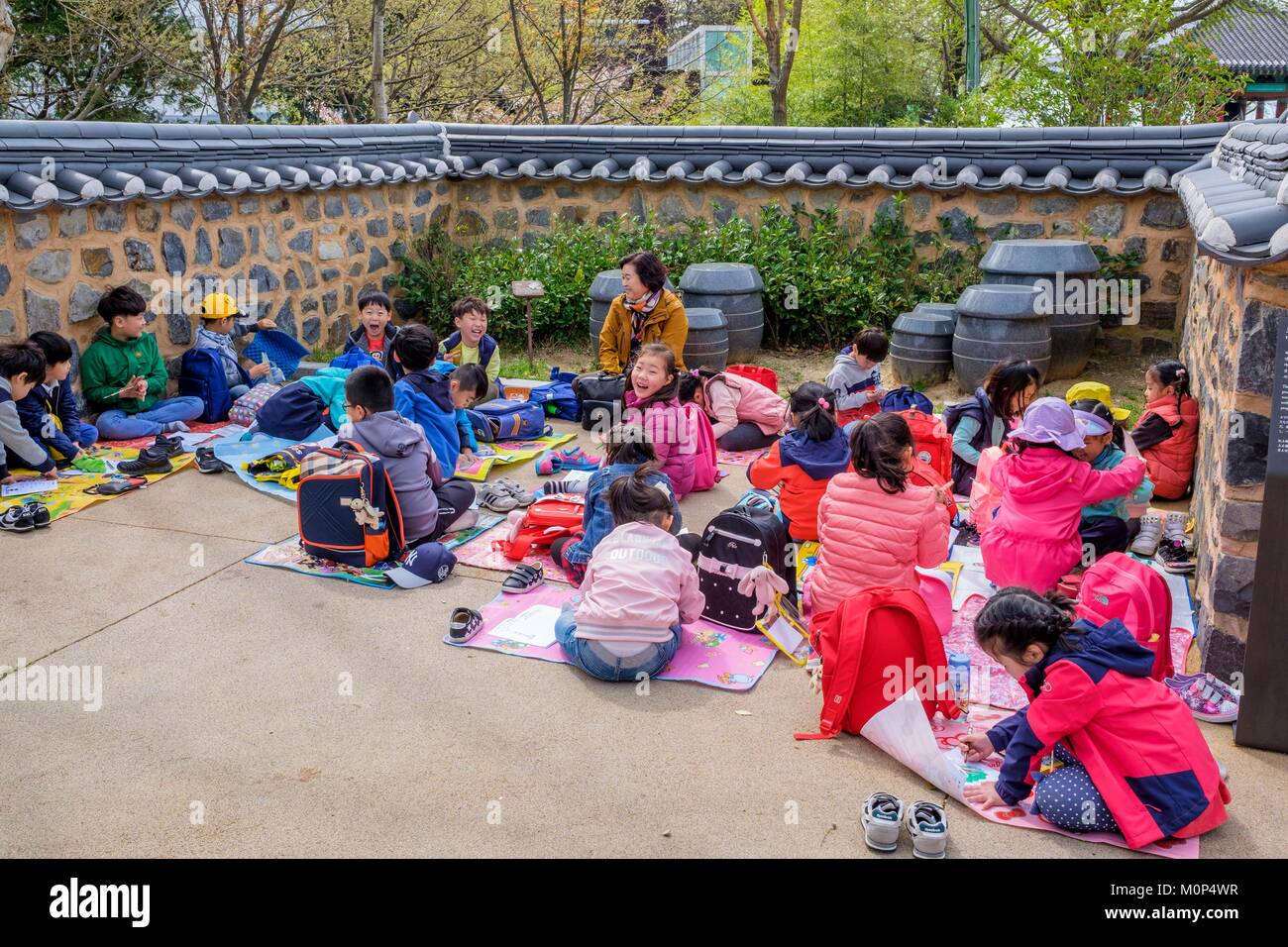 South Korea,South Gyeongsang province,Busan,Jung-gu district,school visit at Yongdusan Park Stock Photo