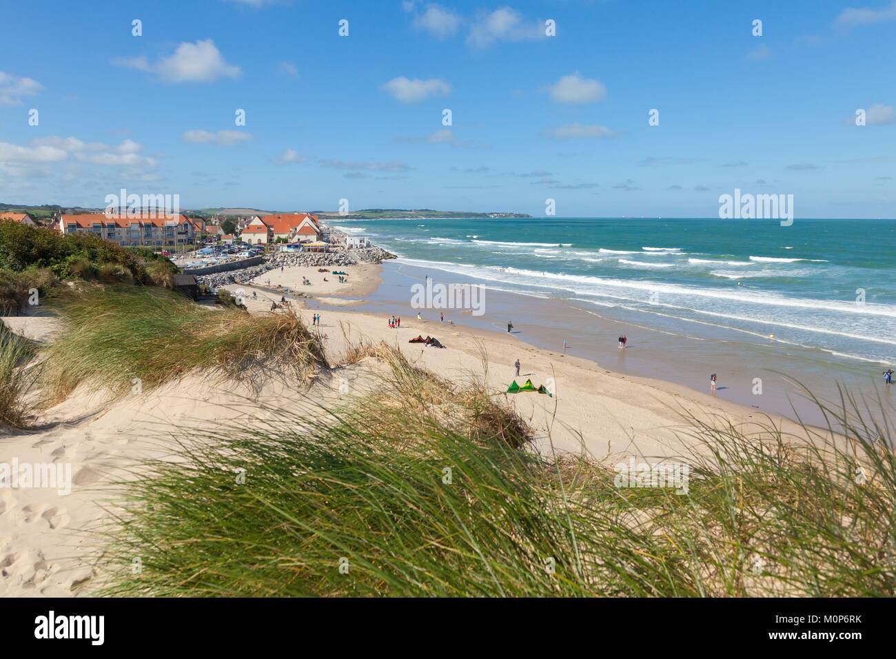 France,Pas de Calais,Wissant,village view from the dunes with the Cap Gris Nez in the background Stock Photo