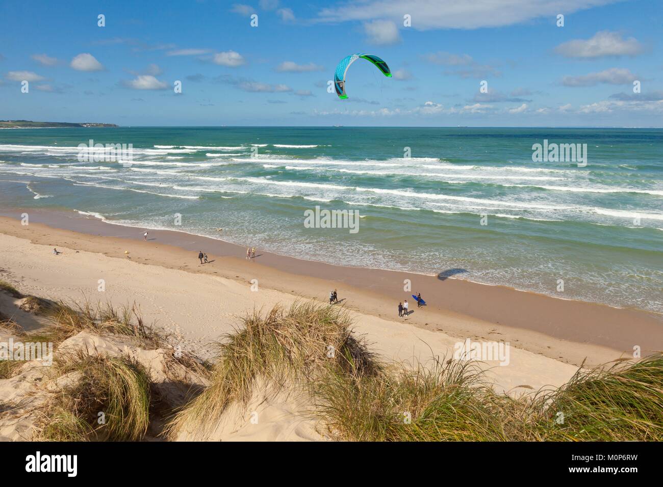 France,Pas de Calais,Wissant,kitesurf and Cap Gris Nez in the background Stock Photo