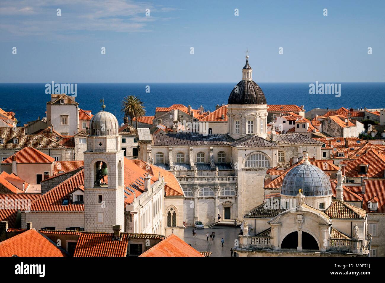 Croatia,Dalmatia,Dalmatian Coast,Dubrovnik,historical centre listed as World Heritage by UNESCO,city rooftops and the dome of the Assumption cathedral Stock Photo