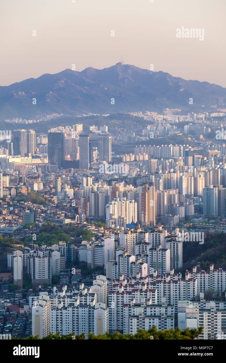 South Korea,Seoul,panorama over the city from Mount Inwang Stock Photo