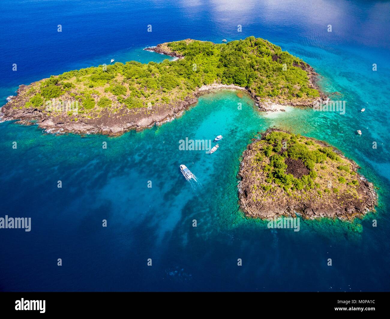 France,Caribbean,Lesser Antilles,Guadeloupe,Basse-Terre,Bouillante,aerial view of the Pigeon islands,in the heart of the Cousteau natural reserve in Malendure,high place of scuba diving of the archipelago (aerial view) Stock Photo