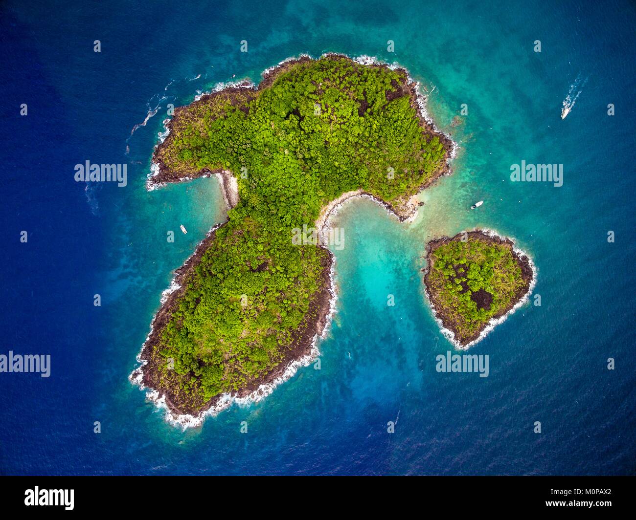 France,Caribbean,Lesser Antilles,Guadeloupe,Basse-Terre,Bouillante,aerial view of the Pigeon islands,in the heart of the Cousteau natural reserve in Malendure,high place of scuba diving of the archipelago (aerial view) Stock Photo