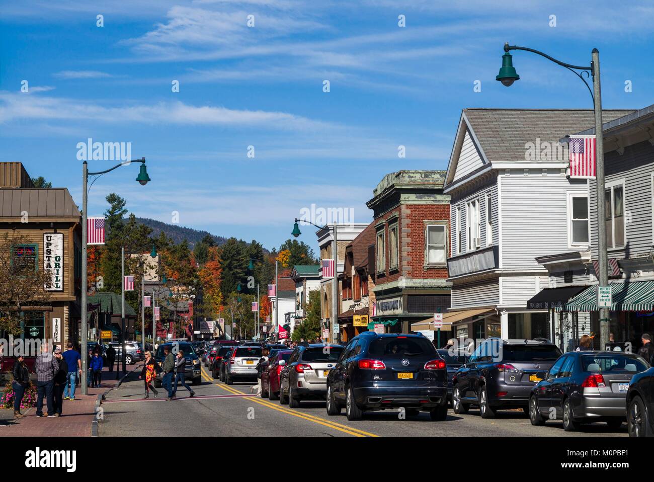 United States,New York,Adirondack Mountains,Lake Placid,Main Street Stock Photo