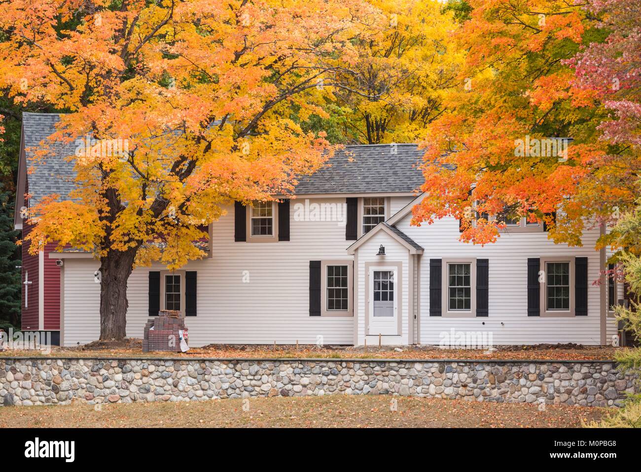United States,New York,Adirondack Mountains,Ticonderoga,house in autumn Stock Photo Alamy