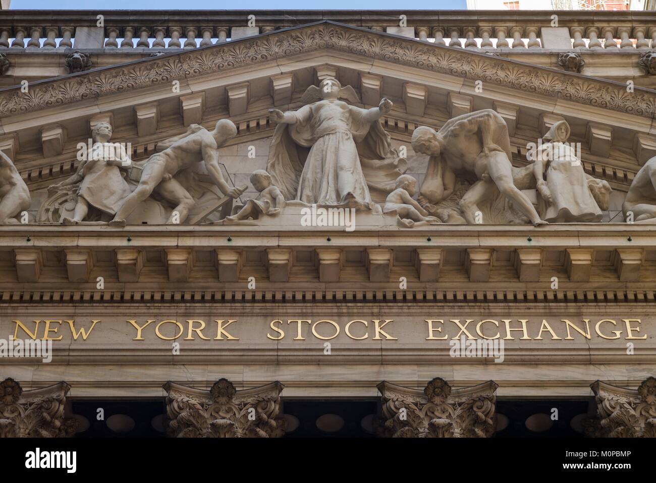 United States,New York,New York City,Lower Manhattan,Wall Street,facade of the New York Stock Exchange Stock Photo