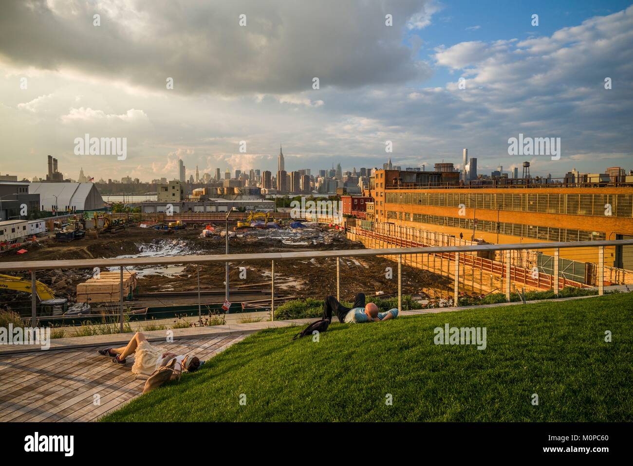 United States,New York,New York City,Brooklyn-Williamsburg,outdoor balcony,sunset Stock Photo