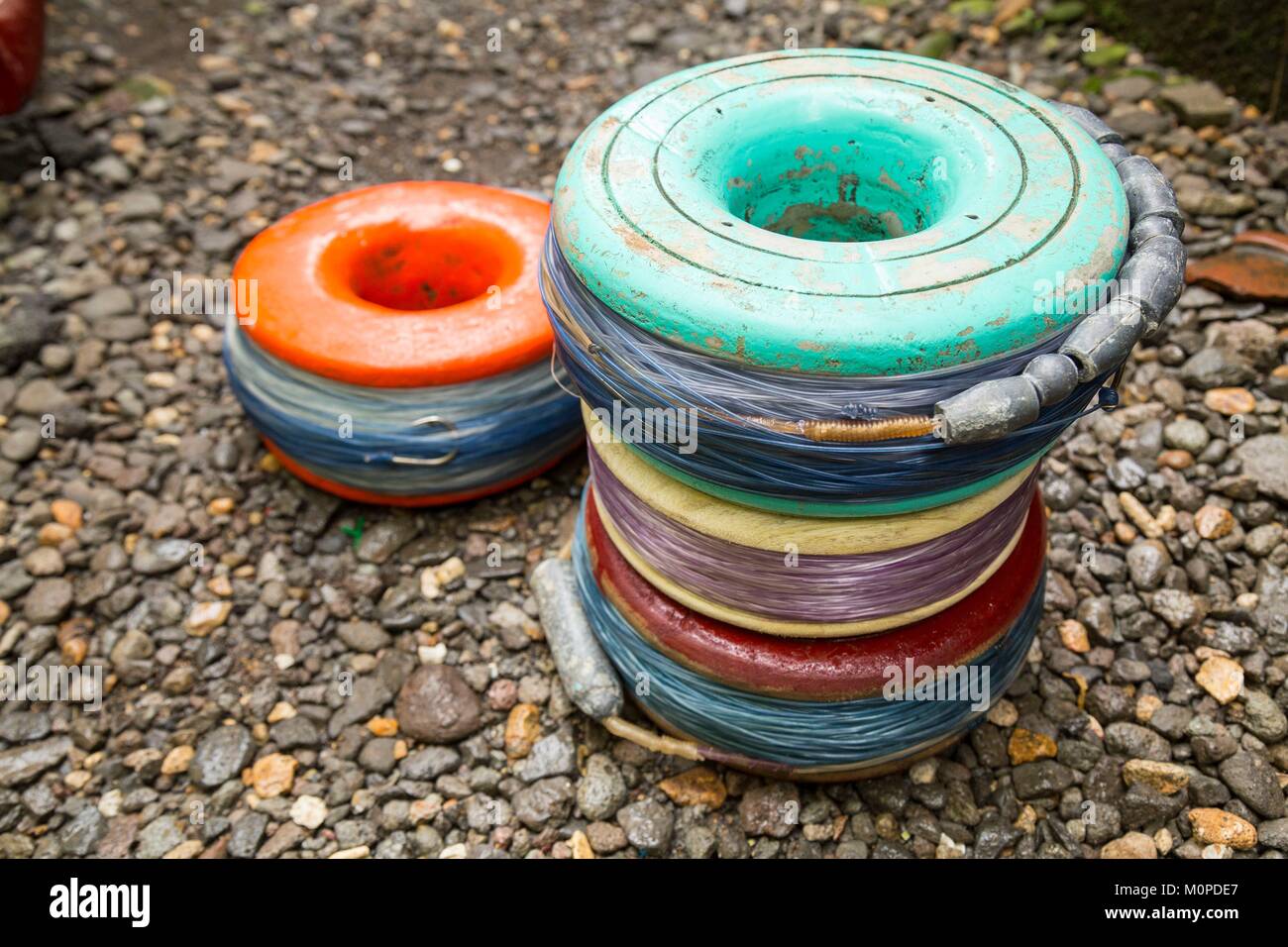 Philippines,Luzon,Albay Province,Tiwi,fishing lines Stock Photo