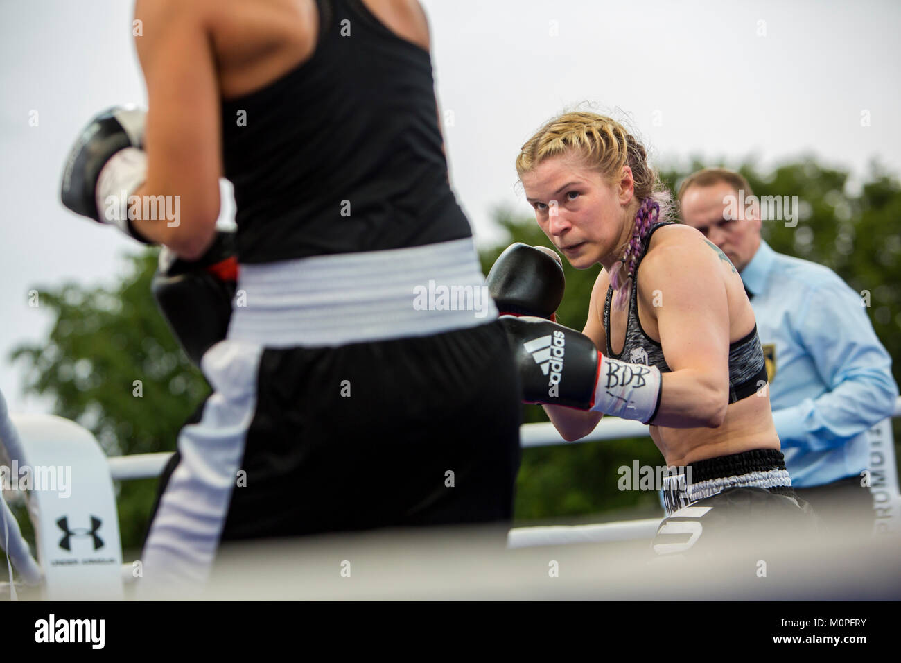 Norway, Bergen - June 09, 2017. The Icelandic boxer Valgerdur Gudsteinsdottir (pictured) fights the Hungarian boxer Marianna Gulyas in the ring during the fight The Battle of Bergen in Bergen. (Photo credit: Gonzales Photo - Jarle H. Moe). Stock Photo
