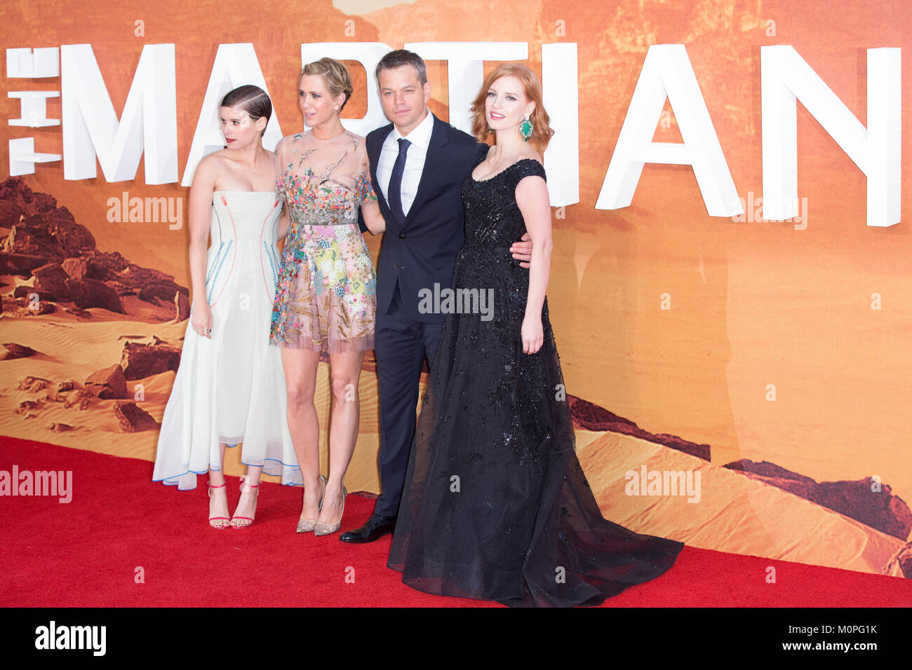 London, UK,  24 September 2015,Jessica Chastain,Kristen Wiig,Kate Mara,Matt Damon, European Premiere of 'The Martian'. Mariusz Goslicki/Alamy Stock Photo