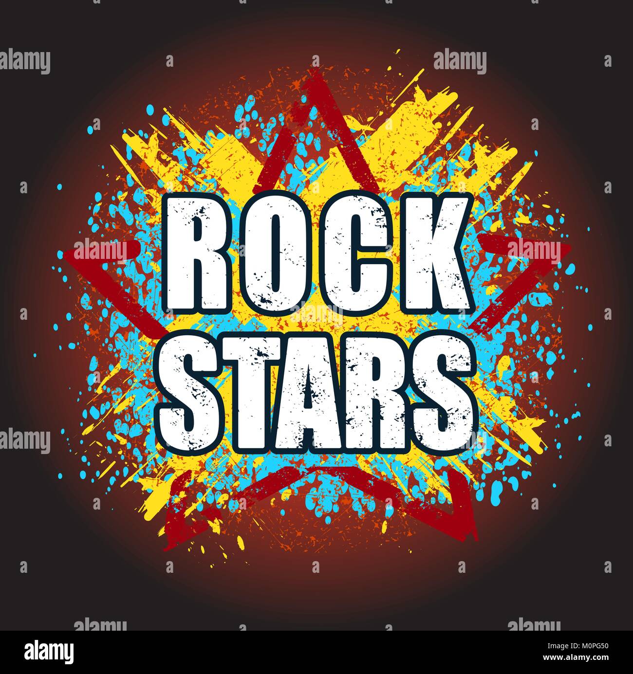 Rock stars very bright grunge design on a dark background for emblem, logo or poster Stock Vector