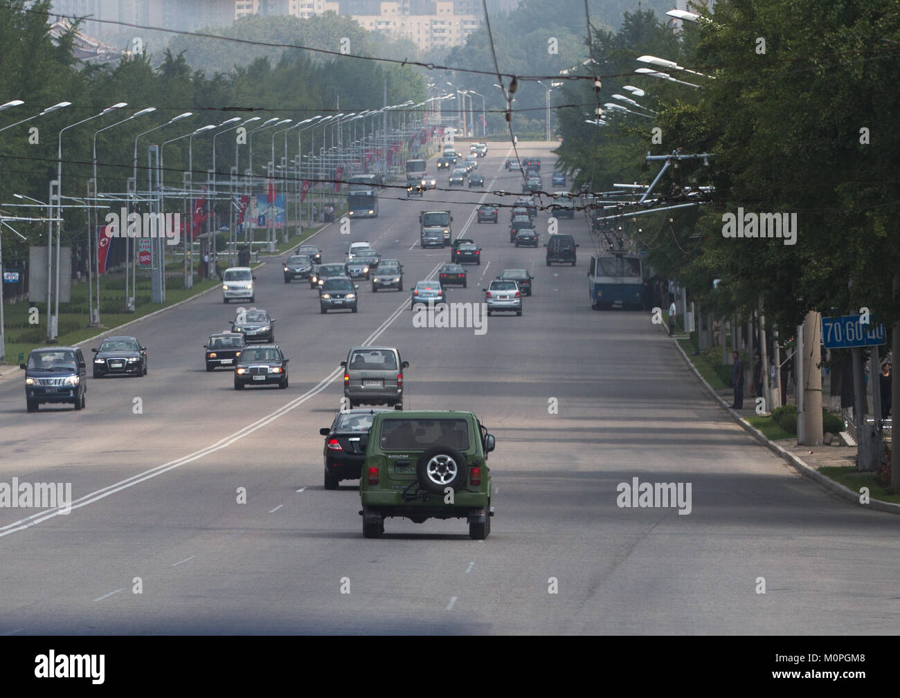 Cars during the rush hours in the city center, Pyongan Province