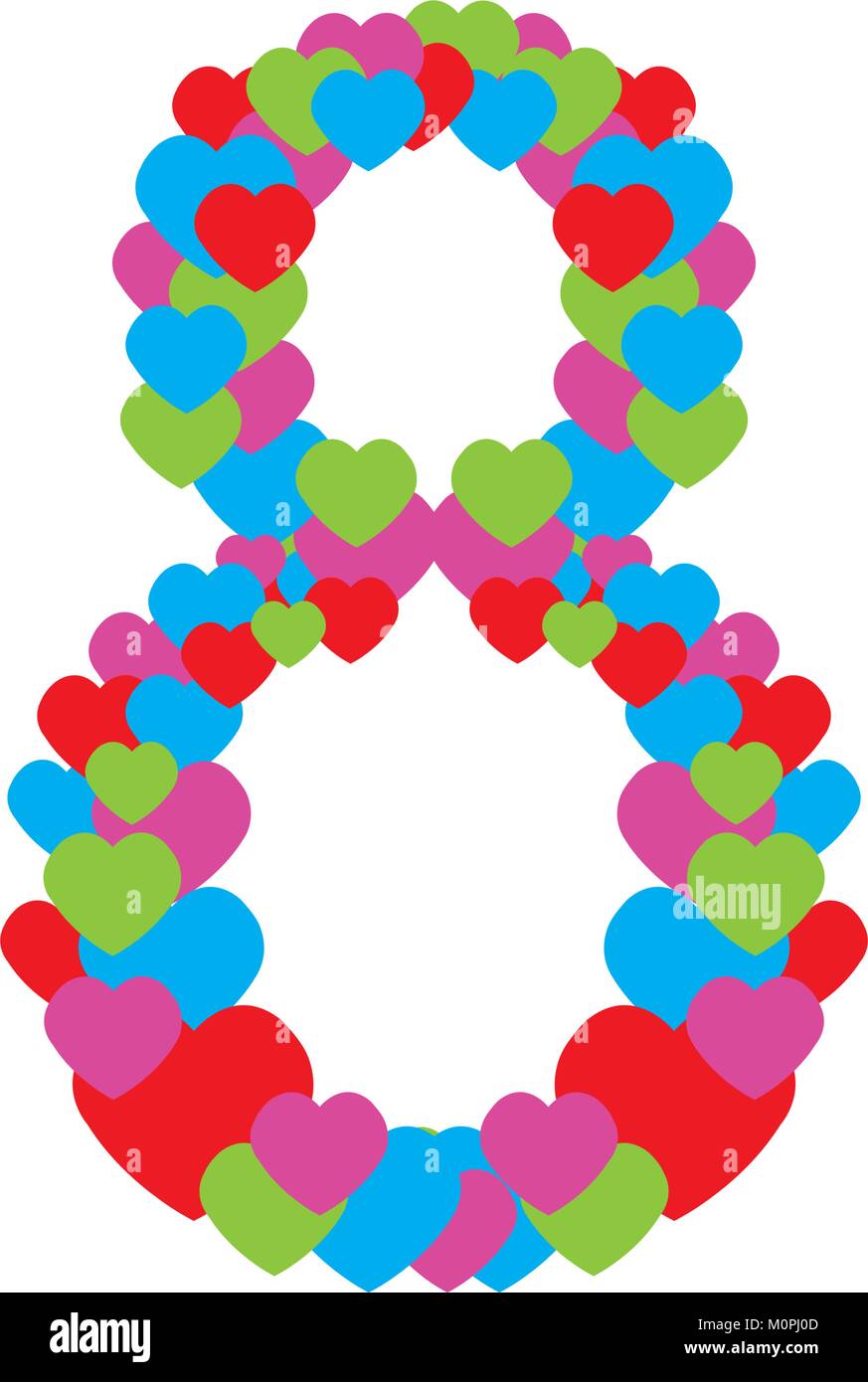 Number eight composed by hearts Stock Vector