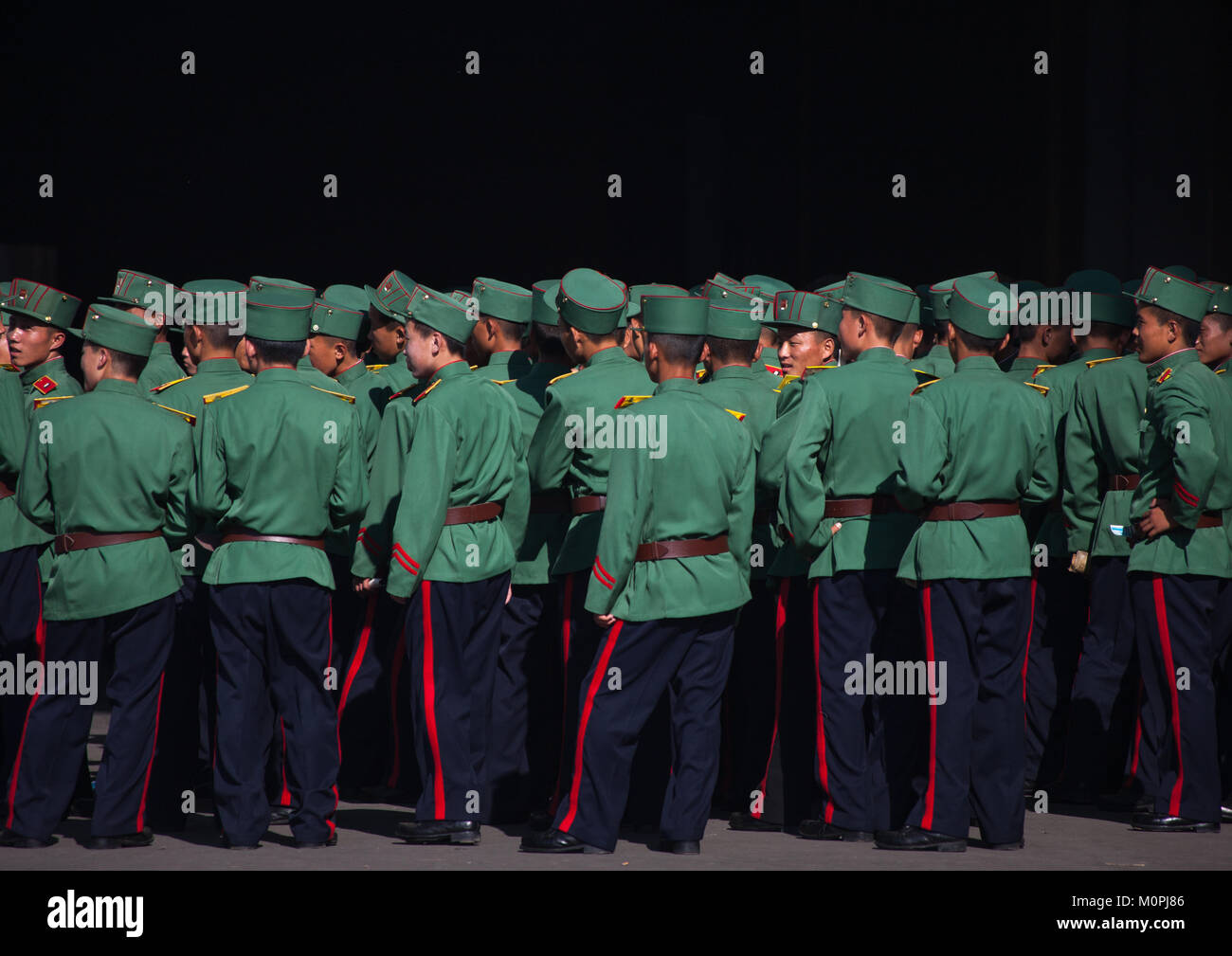 Group of North Korean soldiers in green uniforms, Pyongan Province
