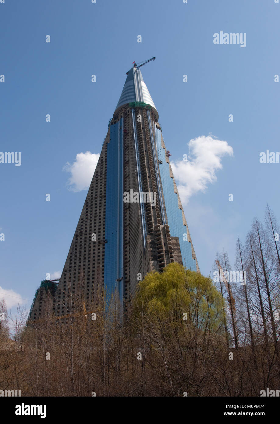 Construction of the pyramidshaped Ryugyong hotel, Pyongan Province