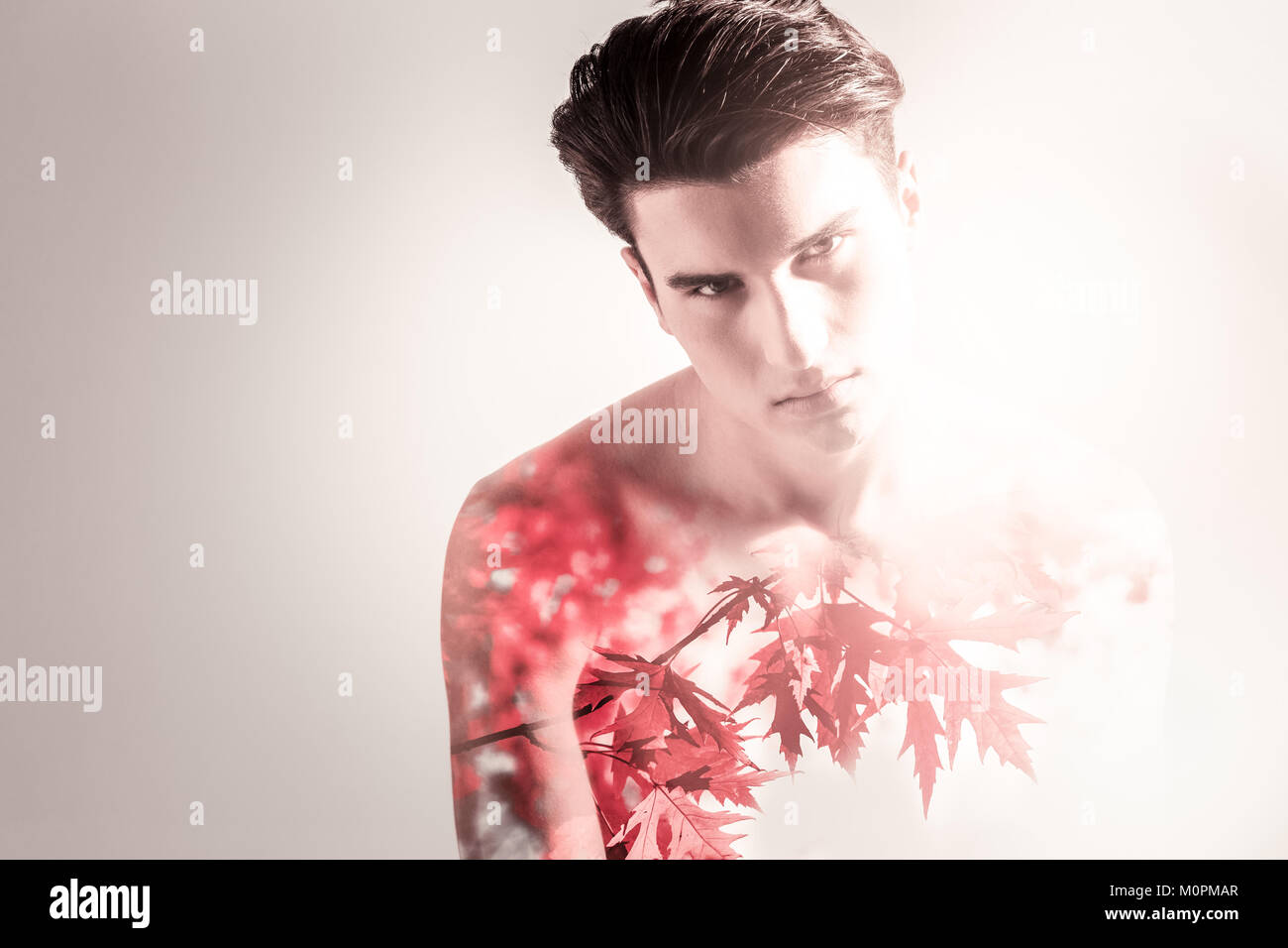 Face leaves double exposure hi-res stock photography and images - Alamy
