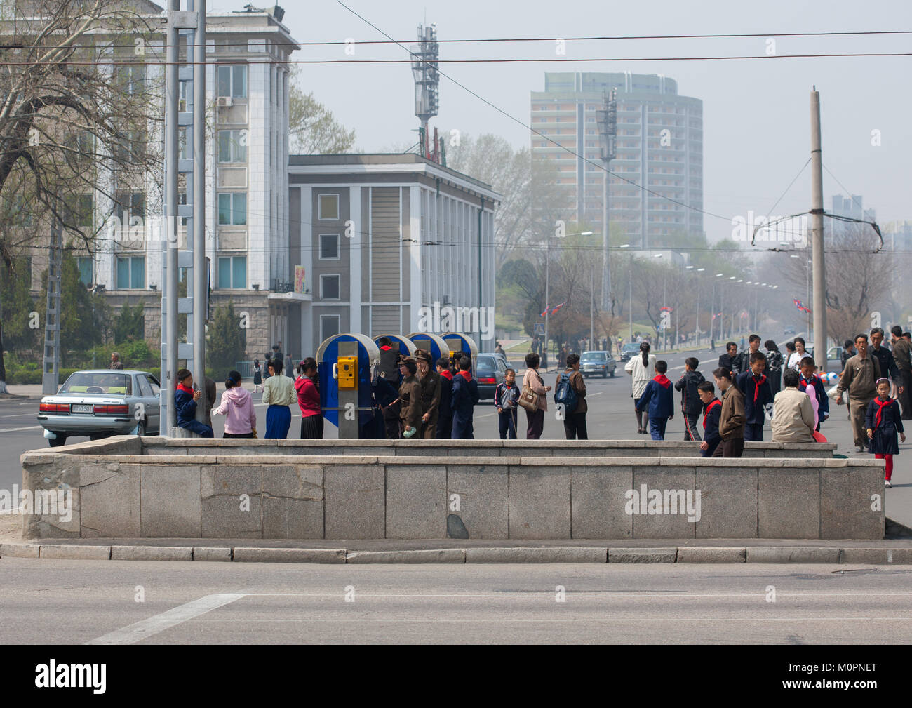 North Korean people using public phones, Pyongan Province, Pyongyang