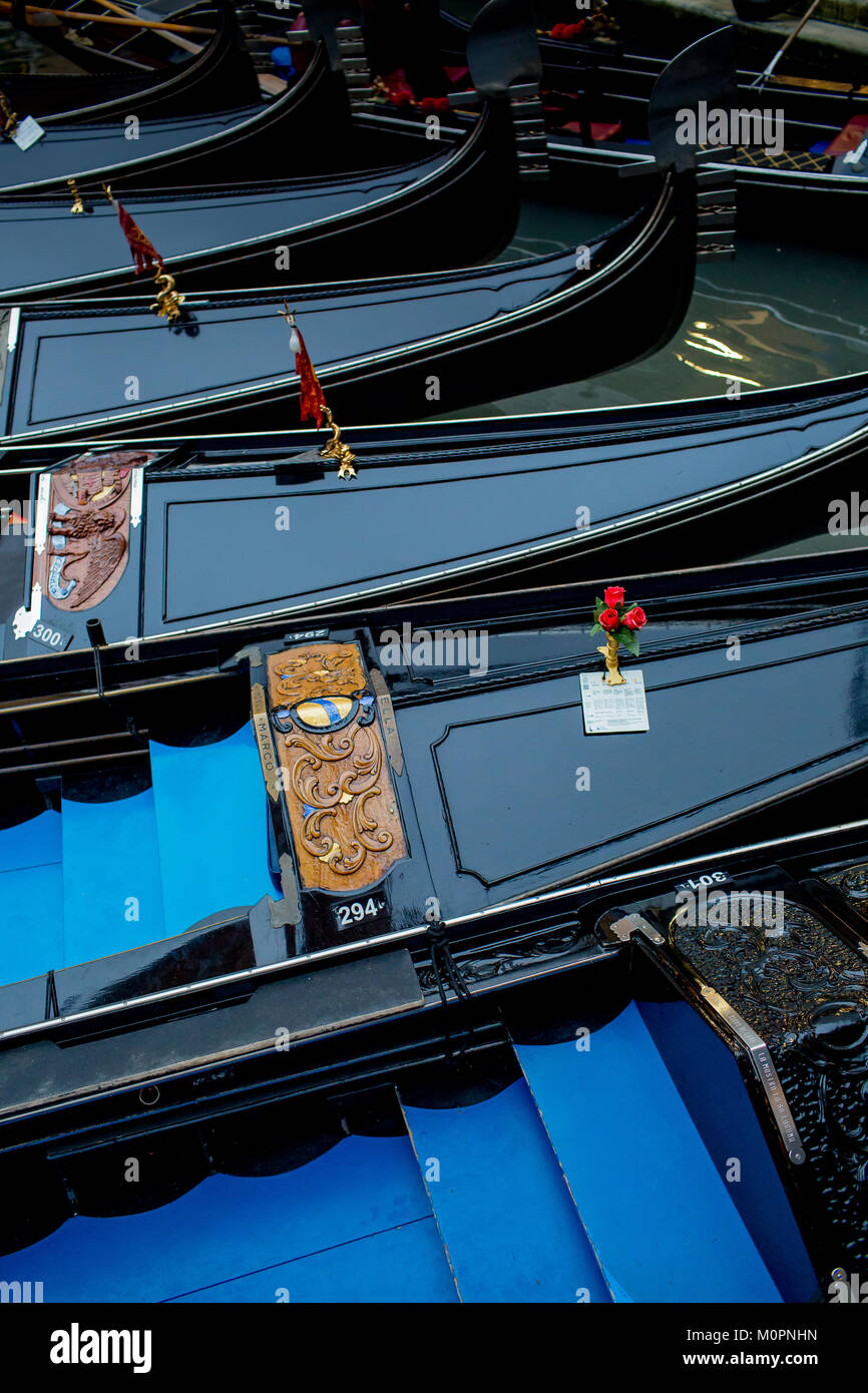 Close up view from above a row of gondolas in Venice Stock Photo - Alamy