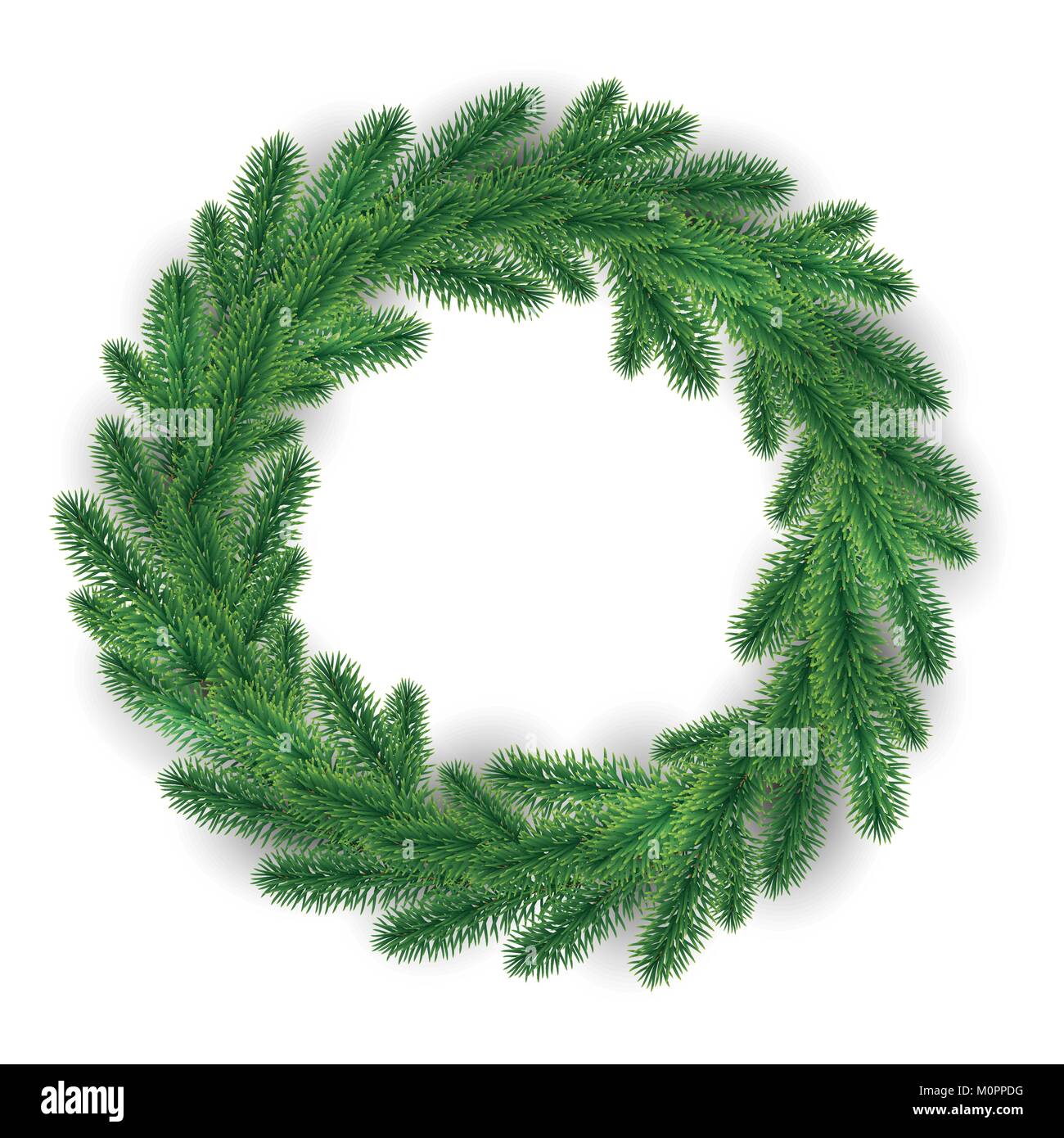 Green Christmas Wreath on white background. Vector image for new year s day, christmas, decoration, winter holiday. Stock Vector
